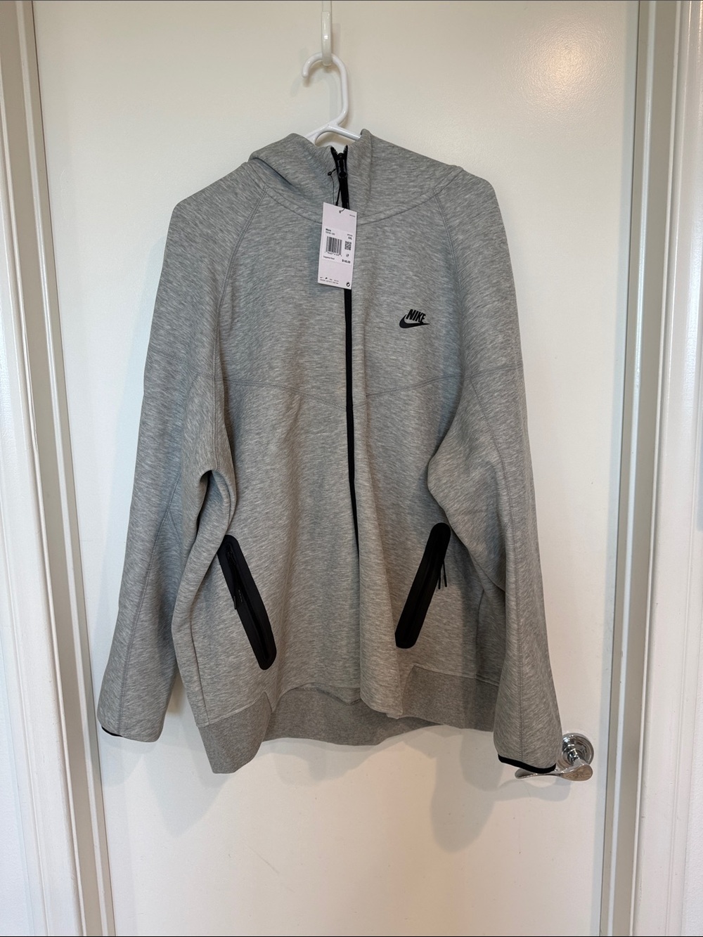 Nike Light Heather Gray Zip-Up Hoodie with Black Accents